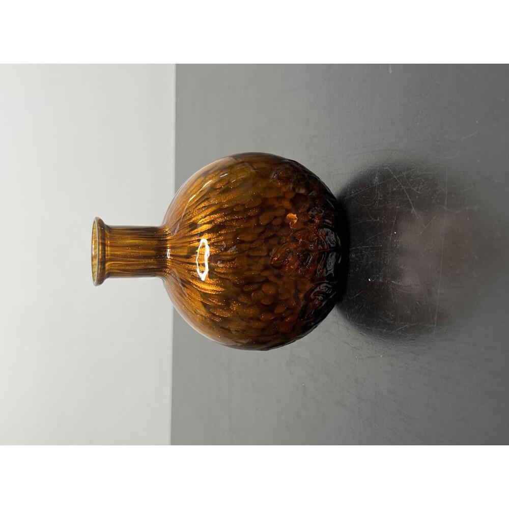 Murano Brown Speckled Maestri Vetra 6” Bottle Vase Embrosses Leaves